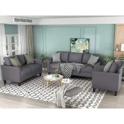80 in. Square Arm Polyester Modern Straight 3 Piece Sofa Set in Gray by Z-joyee -Cheap Z-joyee Store gray z joyee sofas couches p q202200217 31 1000