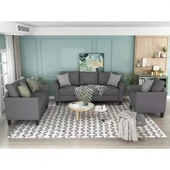 80 in. Square Arm Polyester Modern Straight 3 Piece Sofa Set in Gray by Z-joyee -Cheap Z-joyee Store gray z joyee sofas couches p q202200217 44 1000