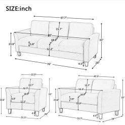 80 in. Square Arm Polyester Modern Straight 3 Piece Sofa Set in Gray by Z-joyee -Cheap Z-joyee Store gray z joyee sofas couches p q202200217 fa 1000