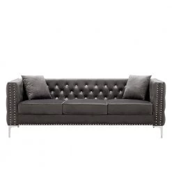 82.3 in. Square Arm Velvet Modern Straight 3-Seat Sofa with Loveseat and Jeweled Button Tufted Copper Nails in Gray by Z-joyee -Cheap Z-joyee Store gray z joyee sofas couches p q202200282 c3 1000