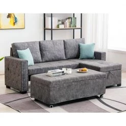 84 in. Square Arm Polyester L Shaped Storage Corner Sofa Bed with Nailhead Trim in Gray by Z-joyee -Cheap Z-joyee Store gray z joyee sofas couches p q202200364 31 1000