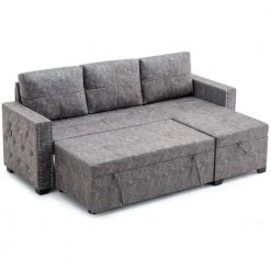 84 in. Square Arm Polyester L Shaped Storage Corner Sofa Bed with Nailhead Trim in Gray by Z-joyee -Cheap Z-joyee Store gray z joyee sofas couches p q202200364 4f 1000