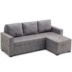 84 in. Square Arm Polyester L Shaped Storage Corner Sofa Bed with Nailhead Trim in Gray by Z-joyee -Cheap Z-joyee Store gray z joyee sofas couches p q202200364 c3 1000