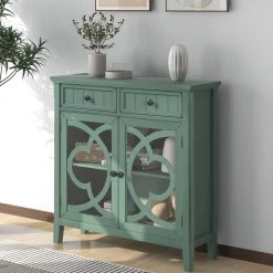 Accent Green Wood Storage Cabinet with Adjustable Shelf and Glass Doors by Z-joyee -Cheap Z-joyee Store green z joyee accent cabinets ly wf284634aad 31 1000