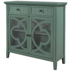 Accent Green Wood Storage Cabinet with Adjustable Shelf and Glass Doors by Z-joyee -Cheap Z-joyee Store green z joyee accent cabinets ly wf284634aad 44 1000