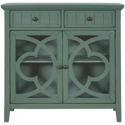 Accent Green Wood Storage Cabinet with Adjustable Shelf and Glass Doors by Z-joyee