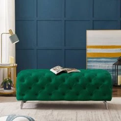 18.89 in. H x 51.18 in. W x 19.68 in. D Green Button-Tufted Ottoman Bench Upholstered Velvet Footrest Stool Accent Bench by Z-joyee -Cheap Z-joyee Store green z joyee bedroom benches p s202200334 31 1000
