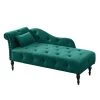 Green Velvet Chaise Lounge Buttons Tufted Nailhead Trimmed Solid Wood Legs with 1-Pillow by Z-joyee