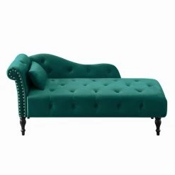 Green Velvet Chaise Lounge Buttons Tufted Nailhead Trimmed Solid Wood Legs with 1-Pillow by Z-joyee -Cheap Z-joyee Store green z joyee chaise lounges p q202200319 c3 1000