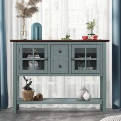 45 in. Green Standard Rectangle Wood Console Table with 2-Drawers, 2-Cabinets and 1-Shelf by Z-joyee -Cheap Z-joyee Store green z joyee console tables f fb857221570 31 1000