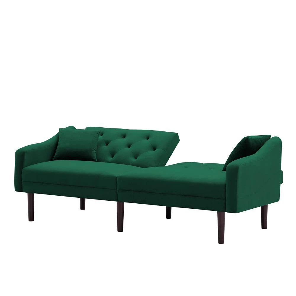 72.8 in. Green Velvet Futon Sofa Sleeper with 2-Pillows by Z-joyee 5 72.8 in. Green Velvet Futon Sofa Sleeper with 2-Pillows by Z-joyee - Image 5