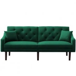 72.8 in. Green Velvet Futon Sofa Sleeper with 2-Pillows by Z-joyee