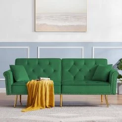Green Velvet Tufted Sofa Couch Loveseat Futon Bed by Z-joyee -Cheap Z-joyee Store green z joyee futons p s202200360 31 1000