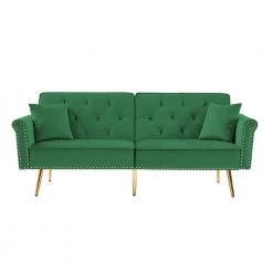 Green Velvet Tufted Sofa Couch Loveseat Futon Bed by Z-joyee