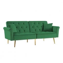 Green Velvet Tufted Sofa Couch Loveseat Futon Bed by Z-joyee -Cheap Z-joyee Store green z joyee futons p s202200360 c3 1000