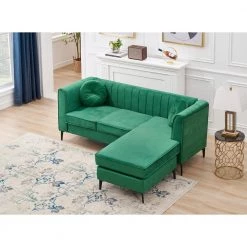 82.7 in. Square Arm 2-Piece L Shaped Velvet Modern Sectional Sofa in Green by Z-joyee -Cheap Z-joyee Store green z joyee sectional sofas p q202200106 31 1000
