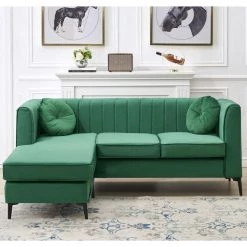 82.7 in. Square Arm 2-Piece L Shaped Velvet Modern Sectional Sofa in Green by Z-joyee