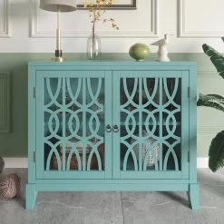 Green Wood Accent Buffet Sideboard Storage Cabinet with Doors and Adjustable Shelf by Z-joyee -Cheap Z-joyee Store green z joyee sideboards buffet tables ly wf285477aag c3 1000