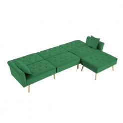 110 in. Green Velvet Upholstered Twin Sleeper Size L-Shaped Couch Reversible Sectional Sofa Bed with Movable Ottoman by Z-joyee -Cheap Z-joyee Store green z joyee sofa beds ljp s202200001 1f 1000