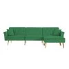 110 in. Green Velvet Upholstered Twin Sleeper Size L-Shaped Couch Reversible Sectional Sofa Bed with Movable Ottoman by Z-joyee