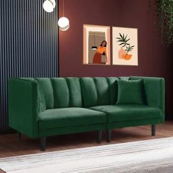 73.2 in. Green Velvet Twin Size Sofa Bed Futon Sofa Sleeper by Z-joyee -Cheap Z-joyee Store green z joyee sofa beds ljp w223s01166 31 1000