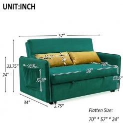 57 in. Width Green Velvet Twin Size Sofa Bed by Z-joyee -Cheap Z-joyee Store green z joyee sofa beds lyws015aaf 4f 1000