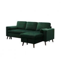 88 in. Green Velvet Twin Reversible Pull out Sleeper Sectional Storage Sofa Bed with Chaise by Z-joyee -Cheap Z-joyee Store green z joyee sofa beds p q202200166 1f 1000