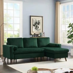 88 in. Green Velvet Twin Reversible Pull out Sleeper Sectional Storage Sofa Bed with Chaise by Z-joyee -Cheap Z-joyee Store green z joyee sofa beds p q202200166 31 1000