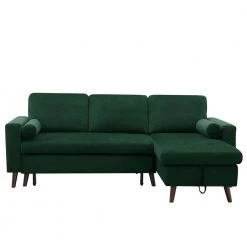 88 in. Green Velvet Twin Reversible Pull out Sleeper Sectional Storage Sofa Bed with Chaise by Z-joyee