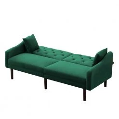 72.8 in. Green Velvet Twin Size Futon Sofa Sleeper Sofa Bed with 2-Pillows by Z-joyee -Cheap Z-joyee Store green z joyee sofa beds p q202200374 4f 1000