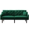 72.8 in. Green Velvet Twin Size Futon Sofa Sleeper Sofa Bed with 2-Pillows by Z-joyee