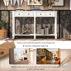 58 in. Ivory White Standard Rectangle Wood Console Table with 2-Storage Drawers and Bottom Shelf by Z-joyee -Cheap Z-joyee Store ivory white z joyee console tables f fb857220245 1f 1000