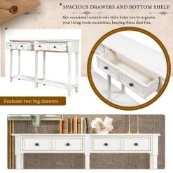 58 in. Ivory White Standard Rectangle Wood Console Table with 2-Storage Drawers and Bottom Shelf by Z-joyee -Cheap Z-joyee Store ivory white z joyee console tables f fb857220245 4f 1000