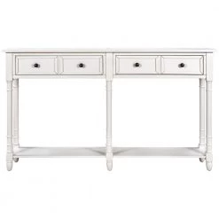 58 in. Ivory White Standard Rectangle Wood Console Table with 2-Storage Drawers and Bottom Shelf by Z-joyee