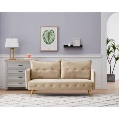 67.9 in. Light Beige Velvet 2-Seats Loveseats with Metal Feet by Z-joyee -Cheap Z-joyee Store light beige z joyee loveseats p s202200270 31 1000