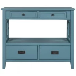36.02 in. Light Blue Standard Rectangle Wood Console Table with 4-Drawers and 1-Shelf by Z-joyee