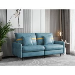 72.8 in. Light Blue Fabric 3-Seat Mid-Century Tufted Loveseats with 2-Pillows for Living Room by Z-joyee -Cheap Z-joyee Store light blue z joyee loveseats p s202200111 31 1000