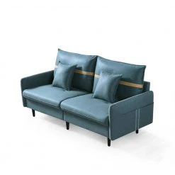 72.8 in. Light Blue Fabric 3-Seat Mid-Century Tufted Loveseats with 2-Pillows for Living Room by Z-joyee