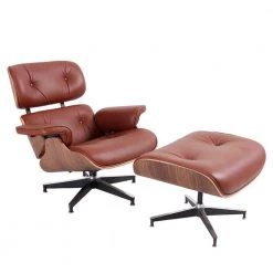 Light Brown Faux Leather Swivel Lounge Chair and Ottoman by Z-joyee