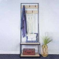 Light Brown Finish Hall Tree Storage with 5 Hooks by Z-joyee -Cheap Z-joyee Store light brown z joyee hall trees ql w80833676 31 1000