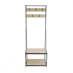 Light Brown Finish Hall Tree Storage with 5 Hooks by Z-joyee