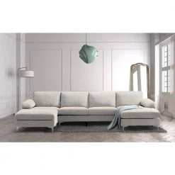 128.3 in. Pillow Top Arms 4-Piece U-Shaped Polyester Blend Modern Sectional Sofa in Light Gray by Z-joyee -Cheap Z-joyee Store light gray z joyee sectional sofas p s202200088 31 1000