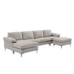 128.3 in. Pillow Top Arms 4-Piece U-Shaped Polyester Blend Modern Sectional Sofa in Light Gray by Z-joyee -Cheap Z-joyee Store light gray z joyee sectional sofas p s202200088 4f 1000
