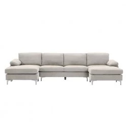 128.3 in. Pillow Top Arms 4-Piece U-Shaped Polyester Blend Modern Sectional Sofa in Light Gray by Z-joyee