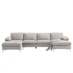 128.3 in. Pillow Top Arms 4-Piece U-Shaped Polyester Blend Modern Sectional Sofa in Light Gray by Z-joyee -Cheap Z-joyee Store light gray z joyee sectional sofas p s202200088 c3 1000
