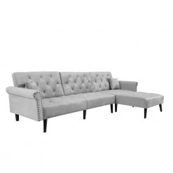 115 in. Light Gray Velvet Twin Size Convertible Sofa Bed Sleeper by Z-joyee -Cheap Z-joyee Store light gray z joyee sofa beds p q202200349 1f 1000