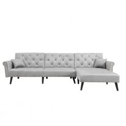 115 in. Light Gray Velvet Twin Size Convertible Sofa Bed Sleeper by Z-joyee