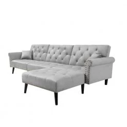 115 in. Light Gray Velvet Twin Size Convertible Sofa Bed Sleeper by Z-joyee -Cheap Z-joyee Store light gray z joyee sofa beds p q202200349 c3 1000