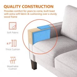 75 in. Square Arm Fabric Modern Straight Sofa in Light Gray for Living Room by Z-joyee -Cheap Z-joyee Store light gray z joyee sofas couches p q202200272 76 1000