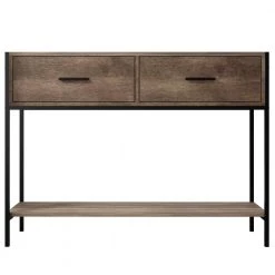 39.37 in. Natural Rectangle Particle Board Console Table with 2-Top Drawers and Open Shelf by Z-joyee